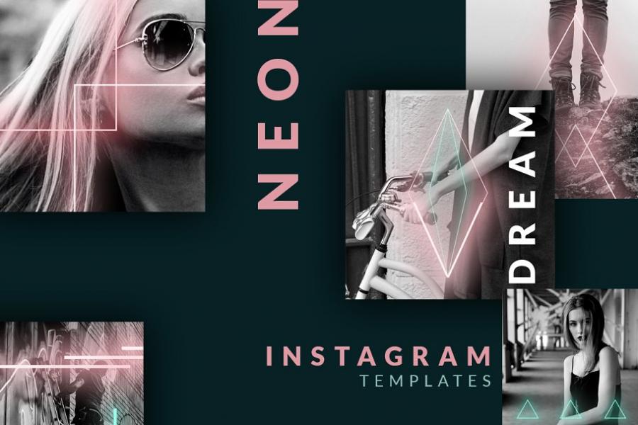 90年代霓虹灯Instagram帖子模板素材库精选插图(5)
