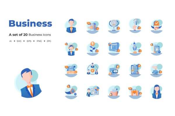 20枚商务商业主题矢量图标素材 20 Business Icons