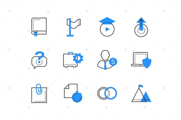 在线商务＆服务主题双色调矢量素材库精选图标 Online business and services color icons set