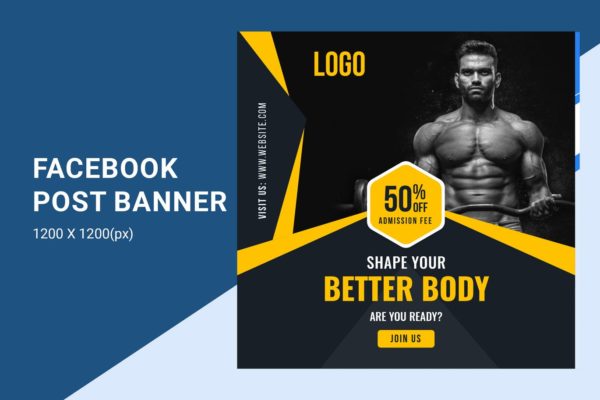 健身房/健身服务主题Facebook设计平台促销广告Banner模板素材库精选 Gymnasium / Fitness Offer banner