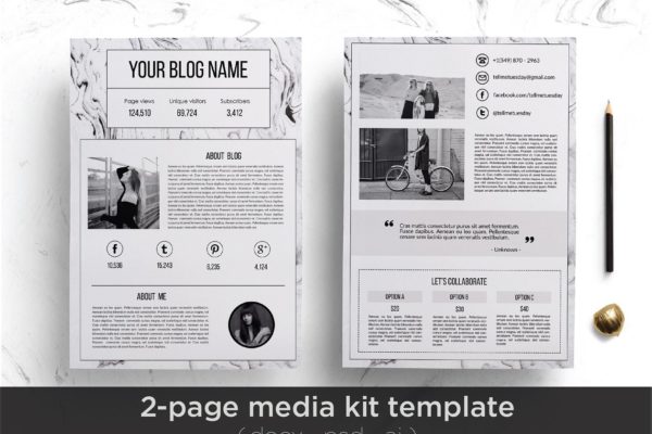 创意博客/社交媒体广告报价单模板素材库精选 Modern media kit template
