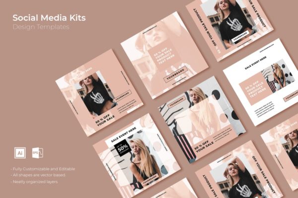 社交媒体新媒体品牌故事促销素材库精选广告模板V37 SRTP – Social Media Kit.37