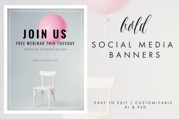 社交媒体博客图片插图模板素材库精选 Social Media Banner – Bold