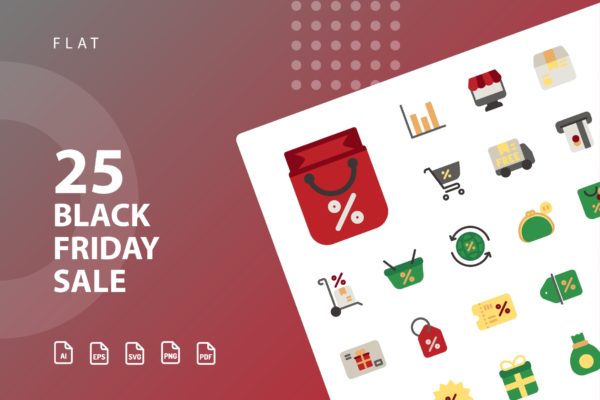 黑色星期五购物节主题扁平设计风格图标 Black Friday Sale Flat