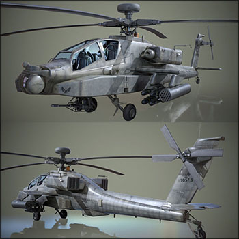 低多边形AH-64D长弓阿帕奇武装直升机素材之家精选3D模型