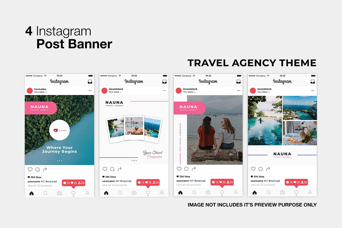 旅行社社交推广Instagram文章贴图设计模板素材库精选 Nauna Travel Agency Instagram Post插图(1)