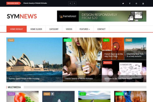 新闻资讯/杂志类Drupal主题模板素材库精选 SymNews – News &amp; Magazine Drupal 8 Theme