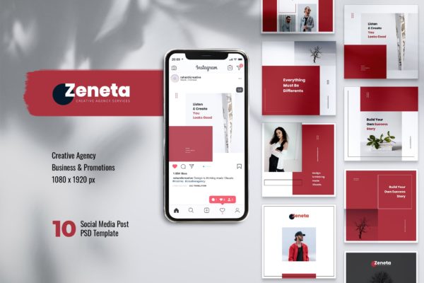 创意代理公司Instagram&amp;Facebook社交文章贴图设计模板素材库精选 ZENETA Creative Agency Instagram &amp; Facebook Post