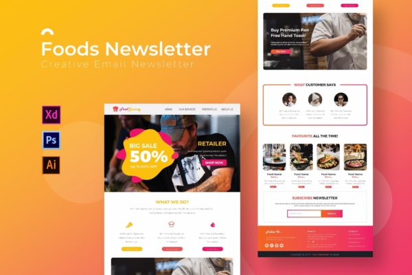 品牌餐厅＆美食品牌邮件订阅推广设计模板 Foods | Newsletter