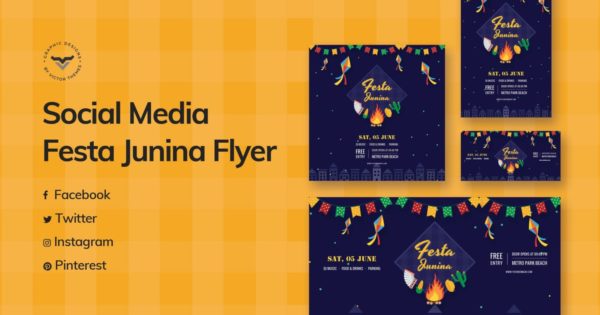 节日派对活动社交媒体宣传设计模板素材库精选 Festa Junina Social Media Template