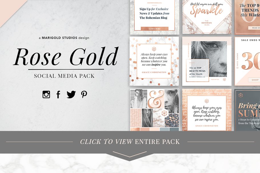 轻奢玫瑰金主题社交媒体贴图模板素材库精选 ROSE GOLD | Social Media Pack插图(10)