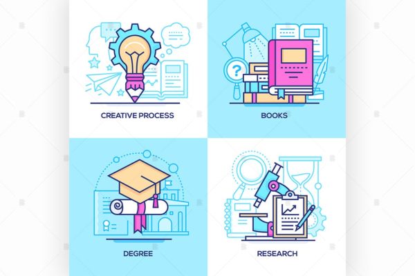 商业&amp;在校教育主题矢量素材库精选图标 Business and online education – set of icons