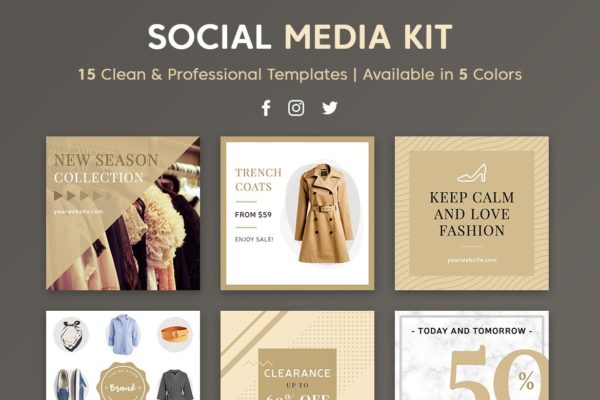 时尚服装商城社交推广设计模板素材库精选素材 Social Media Kit