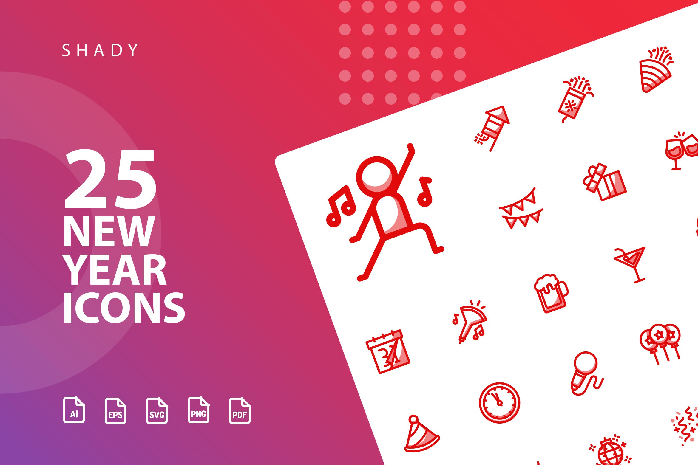 25枚新年主题矢量阴影图标v1 New Year Shady  Icons插图