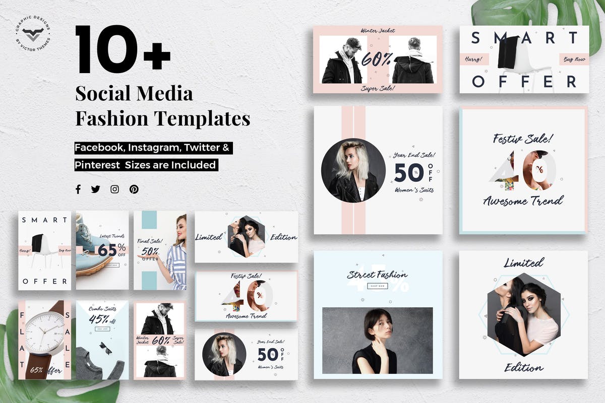 10+社交媒体时尚品牌促销广告Banner模板 Social Media Fashion Templates插图