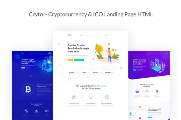 比特币&amp;加密货币网站着陆页HTML模板素材库精选 Cryto – Bitcoin &amp; Cryptocurrency Landing Page HTML