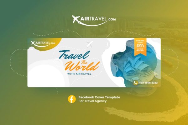 航空公司特价机票社交Banner素材库精选广告模板 AirTravel – Facebook Cover Template