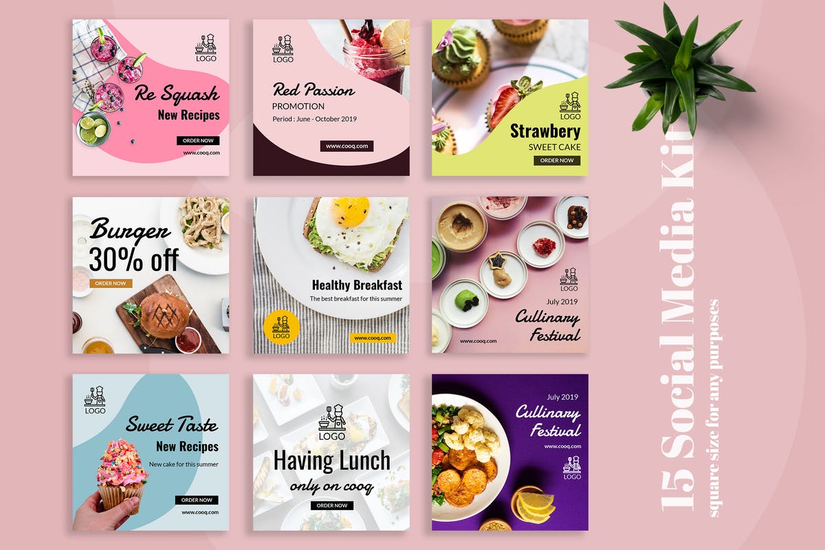 美食主题社交媒体促销广告设计模板素材库精选合集 Cooq – Food Social Media Kit插图