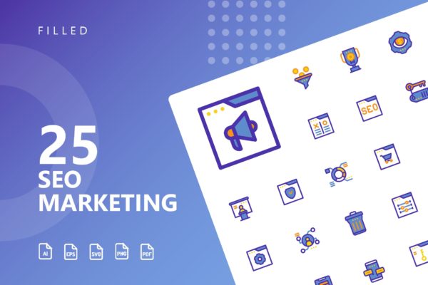 25枚SEO搜索引擎优化营销矢量填充素材库精选图标v2 SEO Marketing Filled Icons