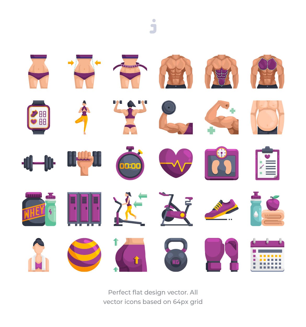 30枚健身运动主题扁平化矢量素材库精选图标 30 Fitness & Gym Icons – Flat插图(1)