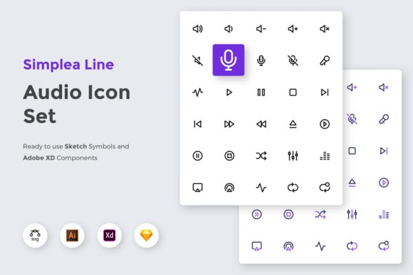 简约风音频多媒体UI设计线性图标矢量素材 Simplea Line – Audio Icon Set