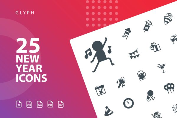25枚新年主题矢量字体图标 New Year Glyph Icons
