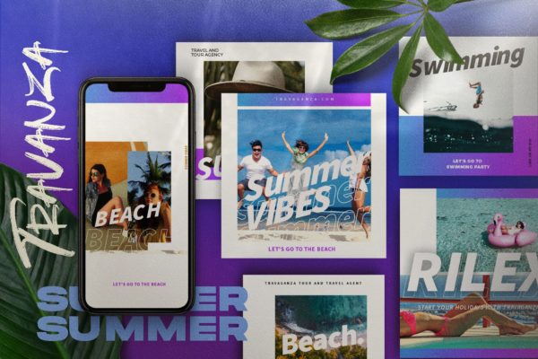 夏季主题社交媒体设计模板素材库精选素材 TRANSVANZA – Summer Social Media Template+Stories