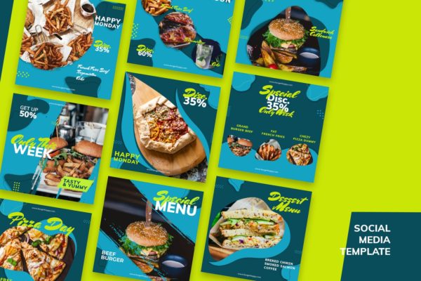 社交媒体新媒体美食主题素材库精选广告模板 Social Media Fastfood Kit