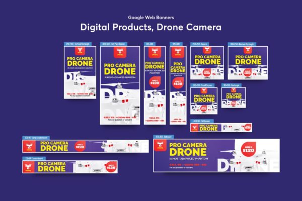 无人机产品展示Banner横幅素材库精选广告模板 Drone Product Showcase Banners Ad