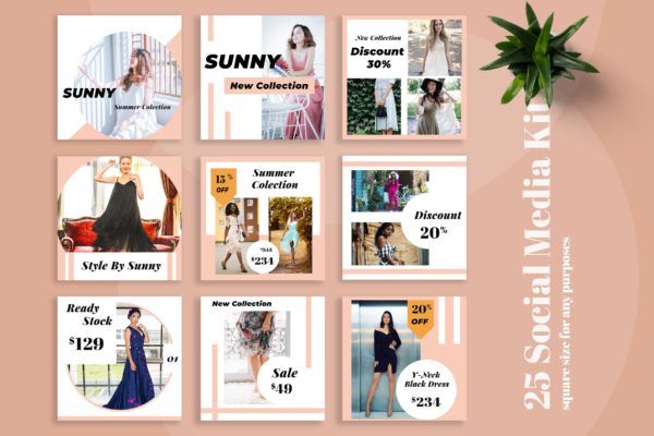 时尚服装社交促销广告设计模板素材库精选 Sunny Social Media Kit