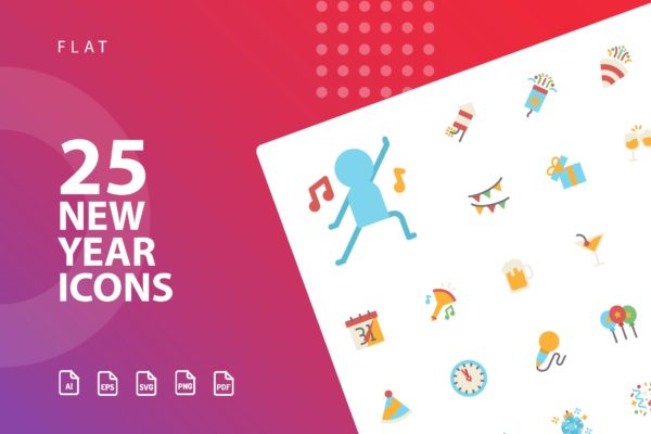 25枚新年主题扁平设计风格矢量图标 New Year Flat Icons