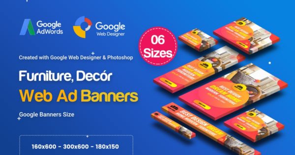 家具装修行业谷歌广告Banner设计模板素材 C01 – Furniture, Decor Banners Ad GWD &amp; PSD