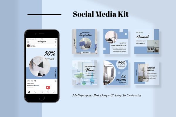 社交媒体新媒体促销素材库精选广告模板集 Claretta – Social Media Kit