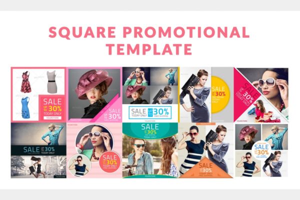 服装销售社交广告促销方形设计模板素材库精选 Square Promotional Template