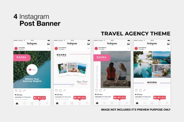 旅行社社交推广Instagram文章贴图设计模板素材库精选 Nauna Travel Agency Instagram Post