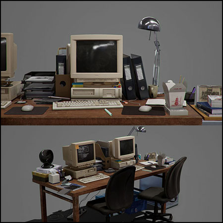 90年代台式电脑办公环境素材之家精选3D模型