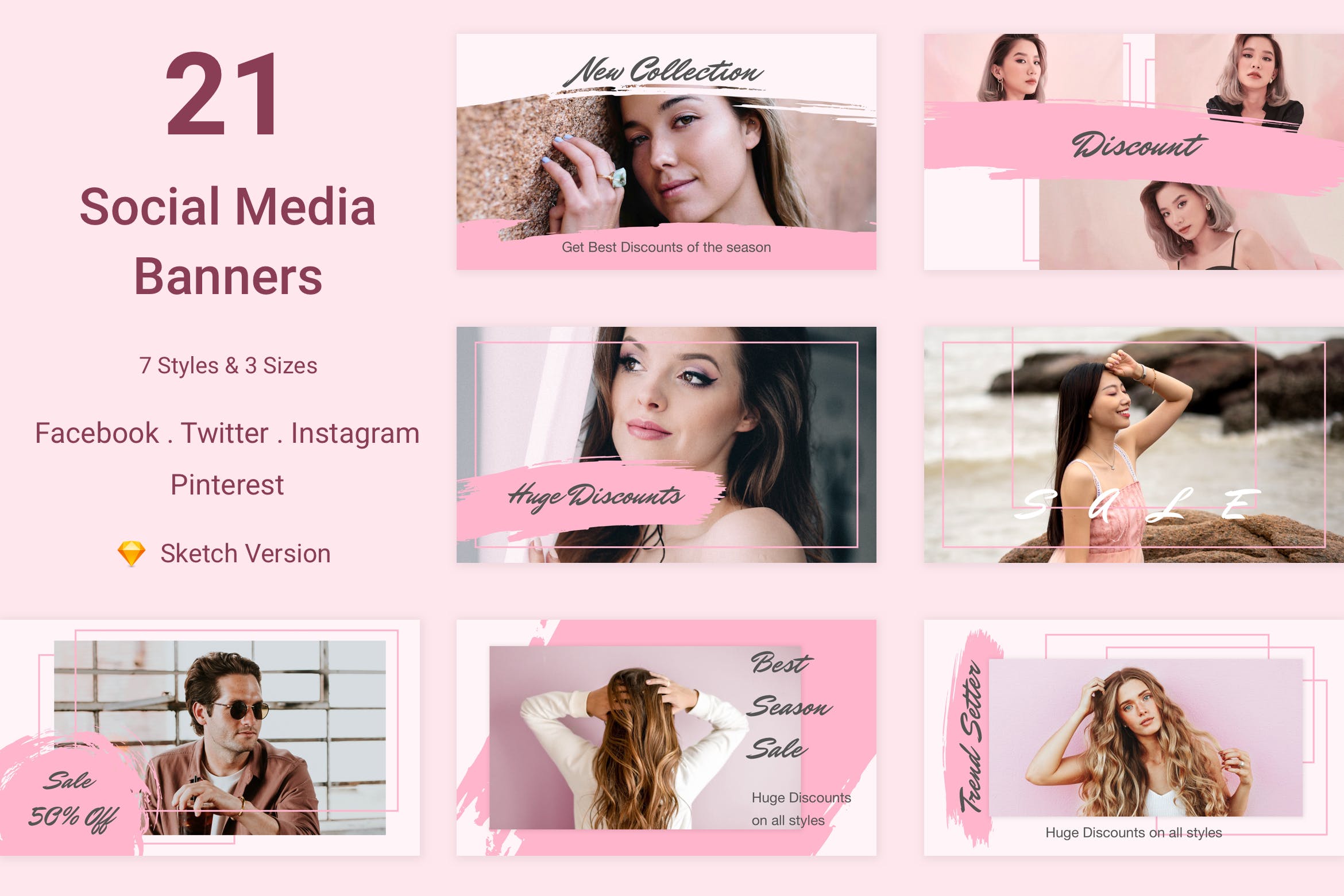 21款社交自媒体广告Banner设计模板素材v6[SKETCH] 21 Social Media Banners Kit (Vol. 6) for Sketch插图