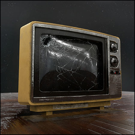 屏幕碎裂的老式电视机素材之家精选3D模型