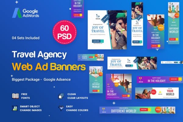 45款旅游旅行代理行业Banner素材库精选广告模板 Travel Agency Banner Ads – 45 PSD [03 Sets]