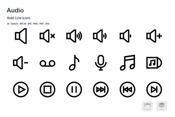 音频/多媒体播放主题矢量线性素材库精选图标 Audio Mini Bold Line Vector Icons