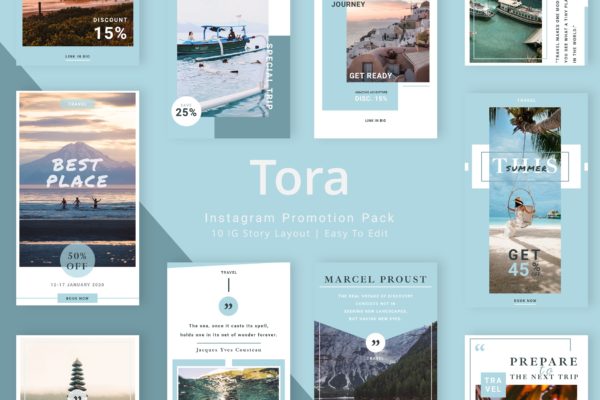 旅游品牌Instagram社交推广设计素材包 Tora – Instagram Story Pack