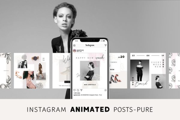 社交新媒体时尚潮流主题广告PSD动画模板素材库精选v1 ANIMATED Instagram Posts – Pure