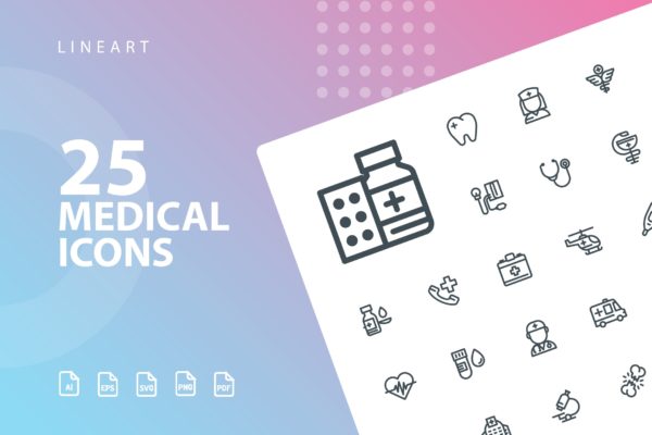 25枚医学药物主题矢量线性素材库精选图标 Medical Lineart Icons