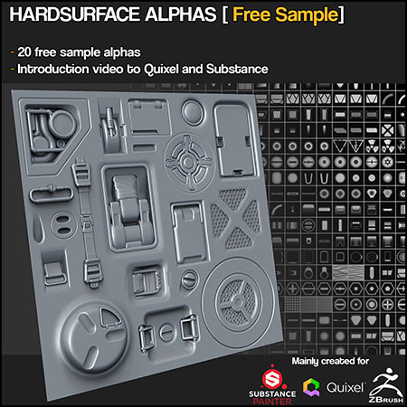 ZBrush/SP/Quixel – 20个硬表面alpha贴图