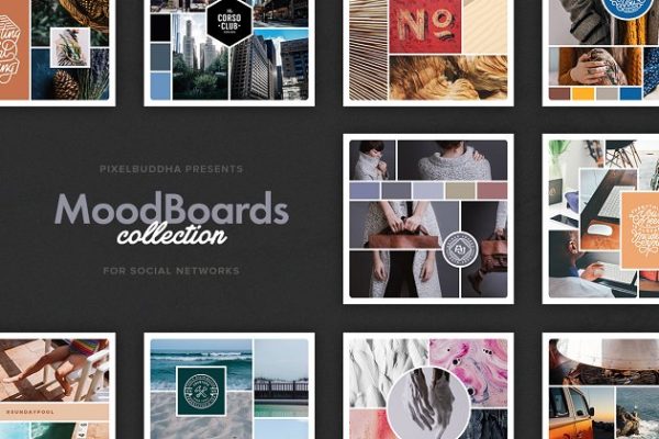 拼图风格社交媒体插图模板素材库精选 Mood Boards Social Media Collection