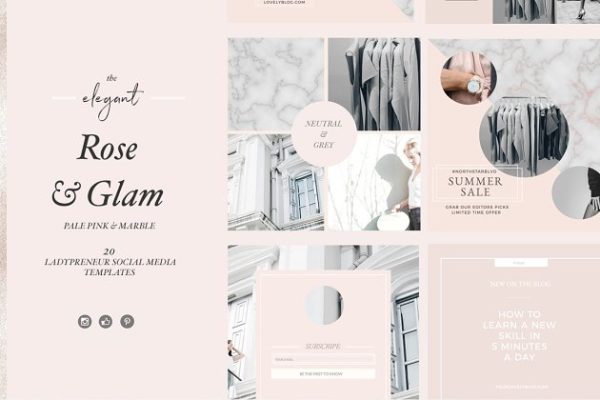 简约时尚风格社交媒体贴图模板素材库精选 Feminine Social Media Templates