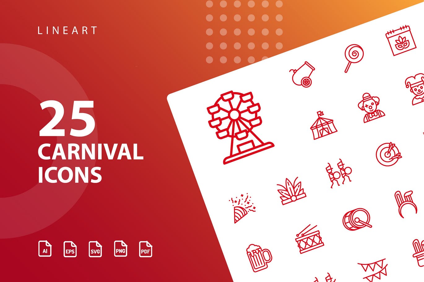 25枚嘉年华主题线性素材库精选图标 Carnival Lineart插图