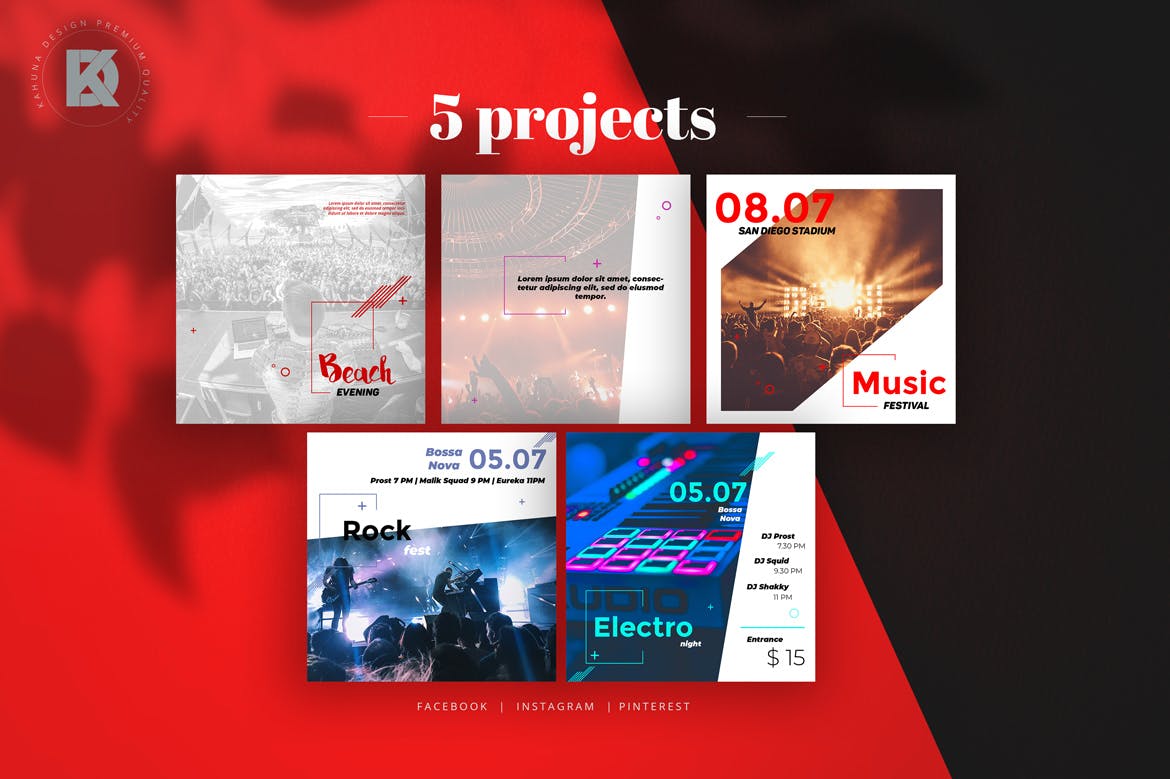 音乐活动社交宣传素材库精选广告模板素材 Music Event Social Media Pack插图(4)