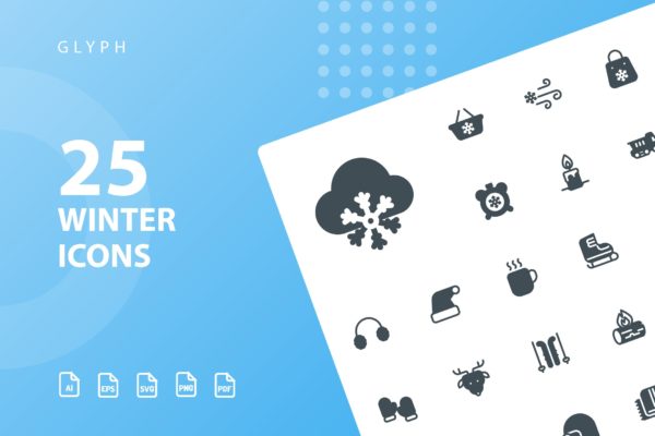 25枚冬天主题矢量字体素材库精选图标v2 Winter Glyph Icons