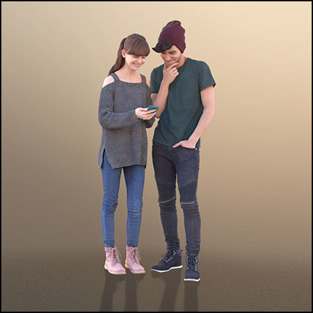 Lisa和Clark看手机的情侣人物素材之家精选3D模型